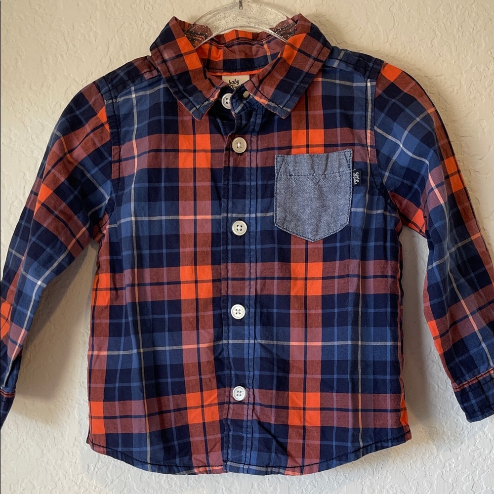 Baby Cotton Plaid Shirt - Blue and Orange